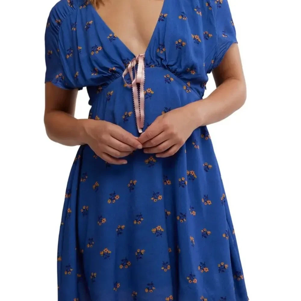 FREE PEOPLE Everyone's Favorite Minidress in Blue Combo - Picture 2 of 6